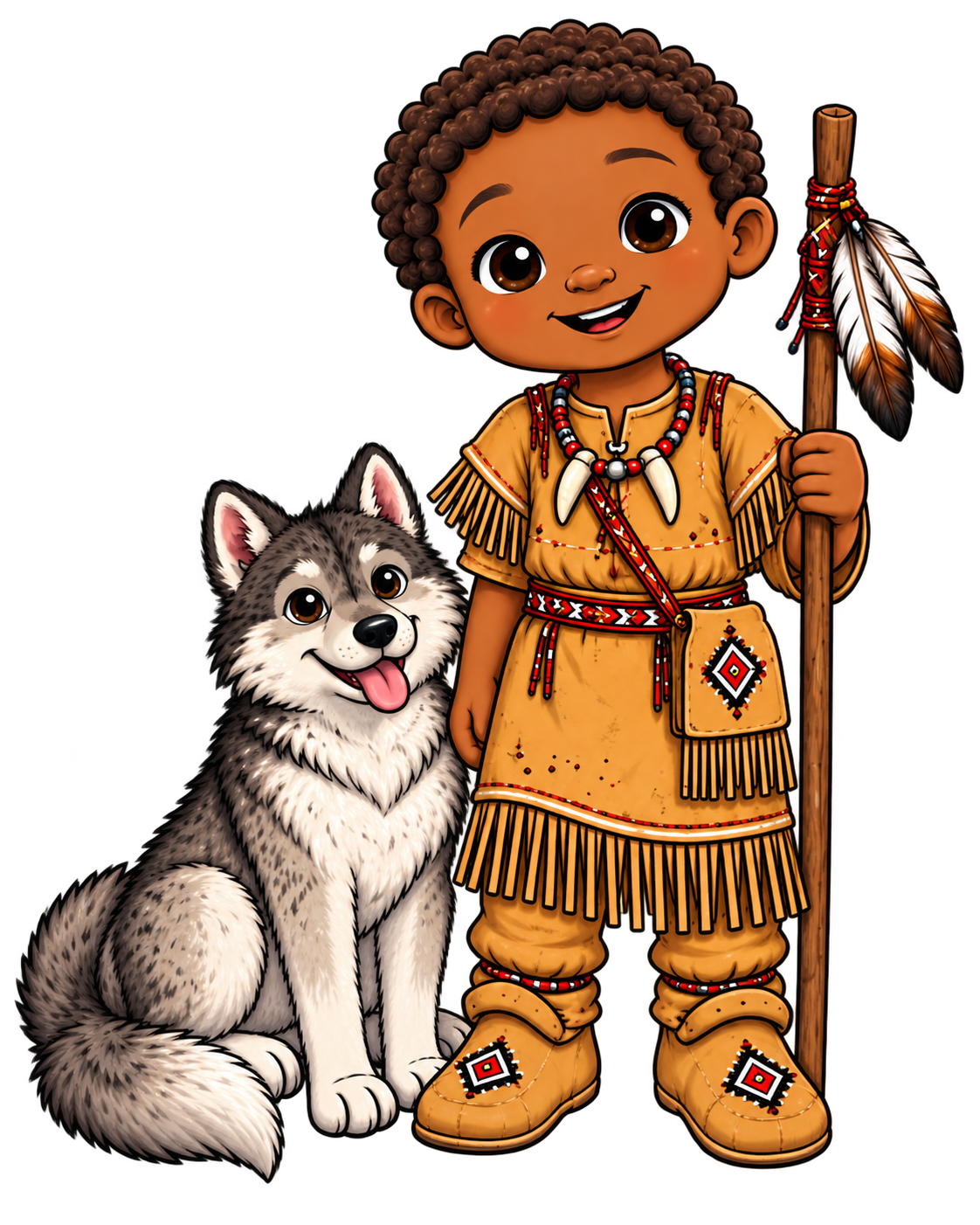Tashka and his friendly wolf companion